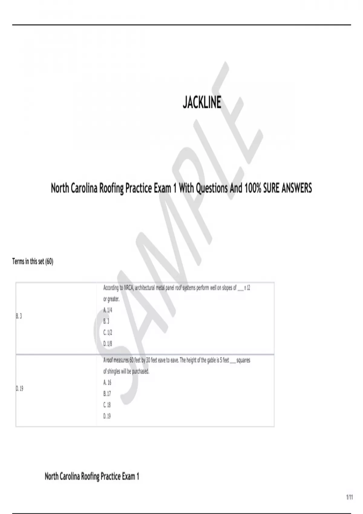 North Carolina Roofing Practice Exam 1 With Questions And 100% SURE ...
