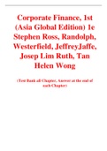 Corporate Finance, 1st Asia Global Edition 1e Stephen Ross, Randolph, Westerfield Jeffrey, Jaffe Joseph, Lim Ruth, Tan Helen Wong (Test Bank)