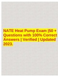 NATE Heat Pump Exam |50 + Questions with 100% Correct Answers | Verified | Updated 2023.