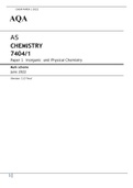 AQA AS CHEMISTRY 7404&sol;1 Paper 1 Mark scheme June 2022- Inorganic and Physical Chemistry 