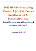 2023 HESI Pharmacology Version 1 (v1) Exit Exam – Brand New Q&As! Guaranteed Pass w/A+ Actual Screenshots w/Questions & Answers Included!!!