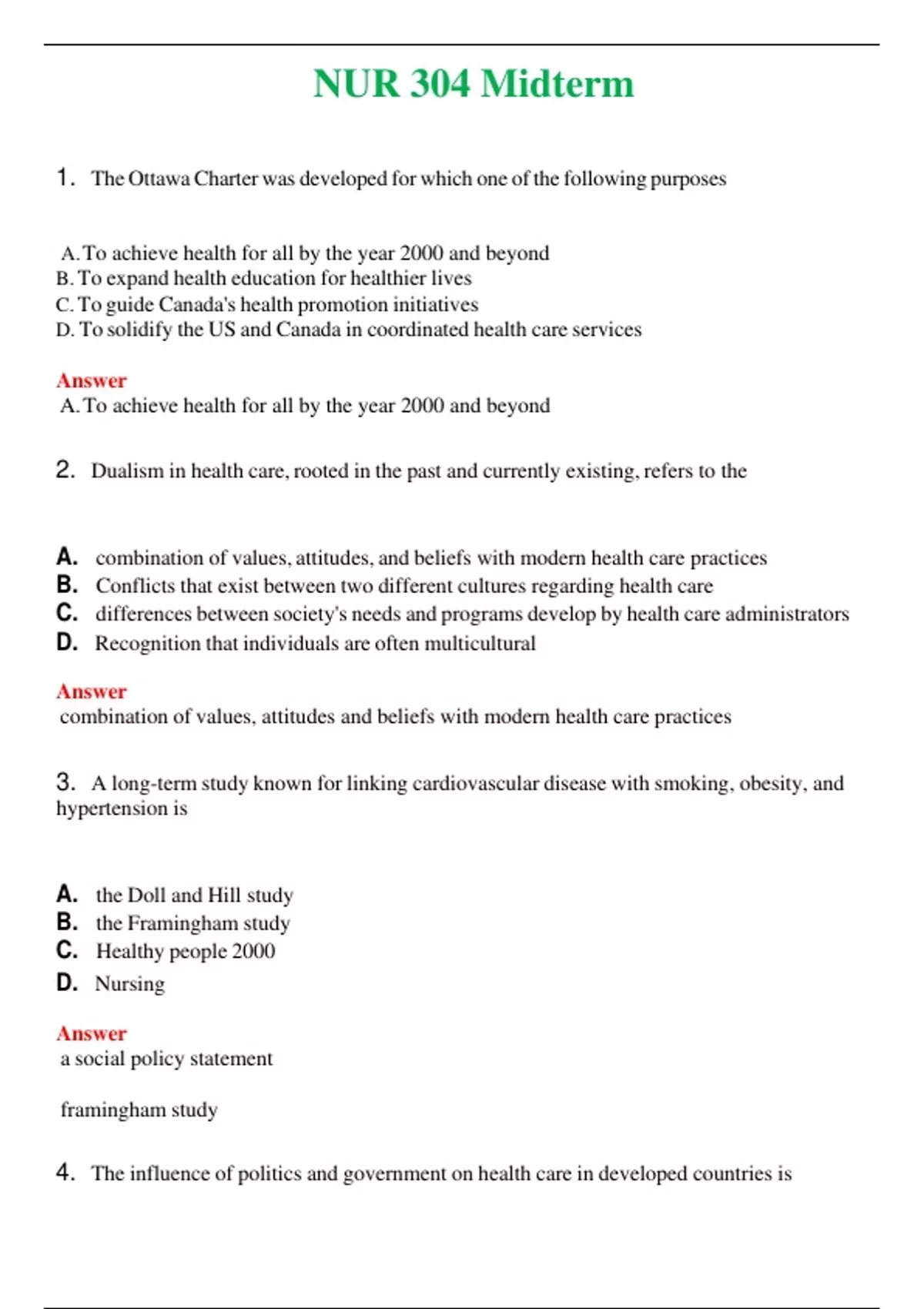 NUR 304 ( LATEST 2024 / 2025 ) MIDTERM | ACTUAL QUESTIONS AND ANSWERS ...