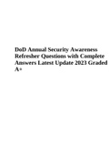 DoD Annual Security Awareness Refresher Questions with Complete Answers Latest Update 2023 Graded A+ and JKO Annual Security Refresher Pretest Exam | Questions with Solutions | Latest Guide | Graded 100% 2023