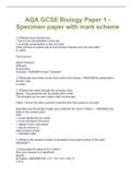 AQA GCSE Biology Paper 1 - Specimen paper with mark scheme