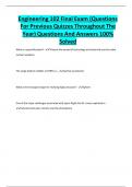 Engineering 102 Final Exam &lpar;Questions For Previous Quizzes Throughout The Year&rpar; Questions And Answers 100&percnt; Solved