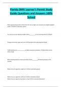 Florida DMV Learner's Permit Study Guide Questions and Answers 100&percnt; Solved