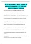 FLORIDA TRAFFIC SCHOOL ONLINE &lpar;4- HOUR BDI&rpar; EXAM WITH COMPLETE SOLUTIONS 100&percnt; VERIFIED