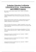 Technology Education Certification UPDATED ACTUAL Exam Questions  and CORRECT Answers
