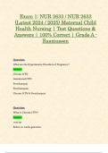 Exam 1&colon; NUR 2633 &sol; NUR 2633 &lpar;Latest 2024 &sol; 2025&rpar; Maternal Child Health Nursing &vert; Test Questions & Answers &vert; 100&percnt; Correct &vert; Grade A - Rasmussen
