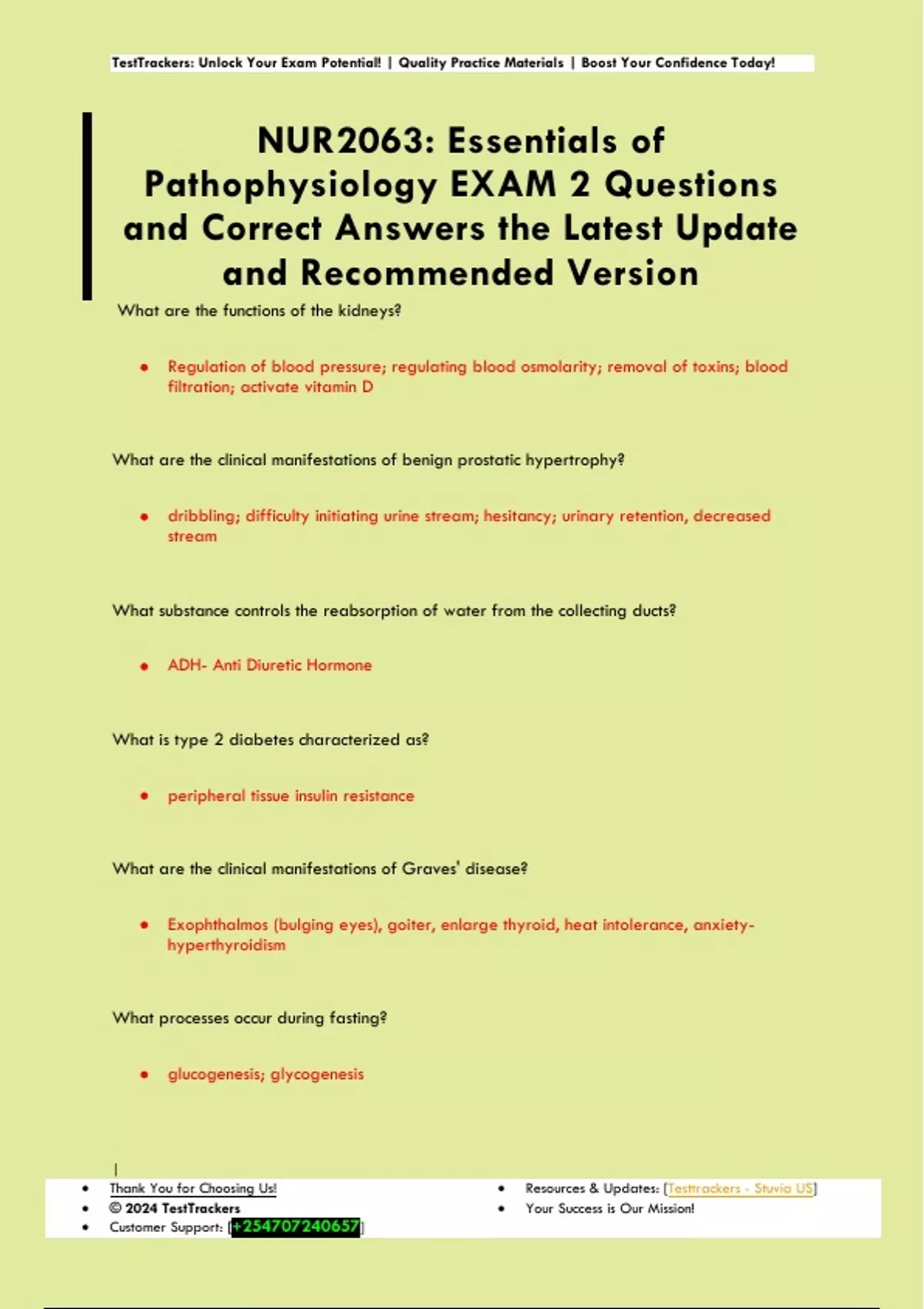 NUR2063: Essentials of Pathophysiology EXAM 2 Questions and Correct ...
