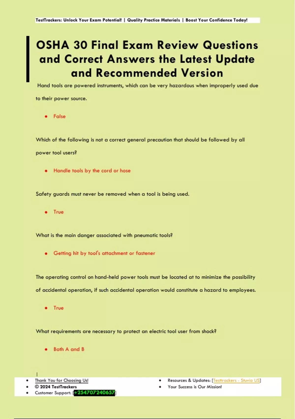 OSHA 30 Final Exam Review Questions and Correct Answers the Latest ...