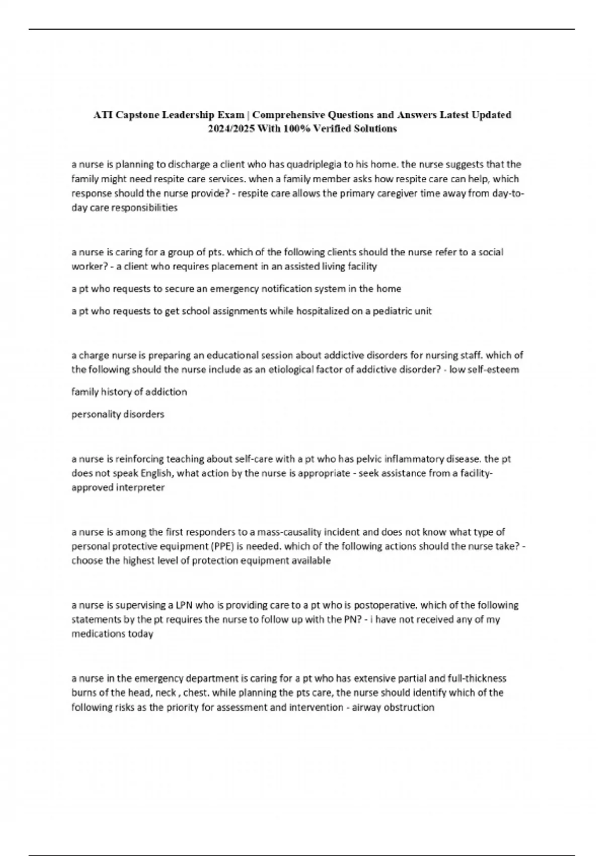 ATI Capstone Leadership Exam | Comprehensive Questions and Answers ...