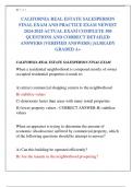 CALIFORNIA REAL ESTATE SALESPERSON  FINAL EXAM AND PRACTICE EXAM NEWEST  2024-2025 ACTUAL EXAM COMPLETE 300  QUESTIONS AND CORRECT DETAILED  ANSWERS &lpar;VERIFIED ANSWERS&rpar; &vert;ALREADY  GRADED A&plus;