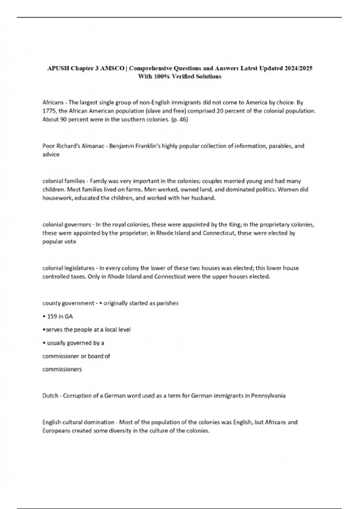APUSH Chapter 3 AMSCO | Comprehensive Questions and Answers Latest ...