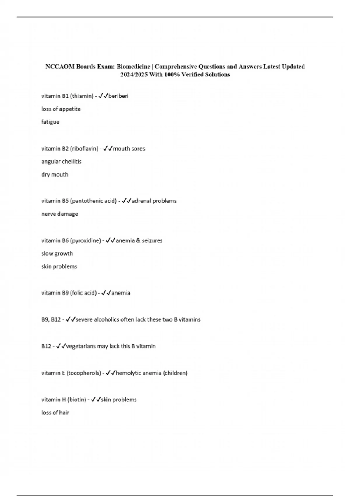 NCCAOM Boards Exam: Biomedicine | Comprehensive Questions and Answers ...