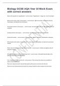 Biology GCSE AQA Year 10 Mock Exam with correct answers 