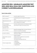 ADJUSTER PRO- INSURANCE ADJUSTER TEST 2024-2025 REAL EXAM 250&plus; QUESTIONS AND CORRECT ANSWERS&vert;AGRADE