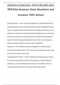 EPA Risk Assessor Exam Questions and Answers 100&percnt; Solved