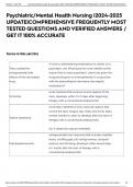 Psychiatric&sol;Mental Health Nursing &vert;2024-2025 UPDATE&vert;COMPREHENSIVE FREQUENTLY MOST TESTED QUESTIONS AND VERIFIED ANSWERS &sol; GET IT 100&percnt; ACCURATE