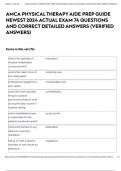 AMCA PHYSICAL THERAPY AIDE PREP GUIDE NEWEST 2024 ACTUAL EXAM 74 QUESTIONS AND CORRECT DETAILED ANSWERS &lpar;VERIFIED ANSWERS&rpar;