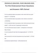 For Hire Endorsement Exam Questions and Answers 100&percnt; Solved