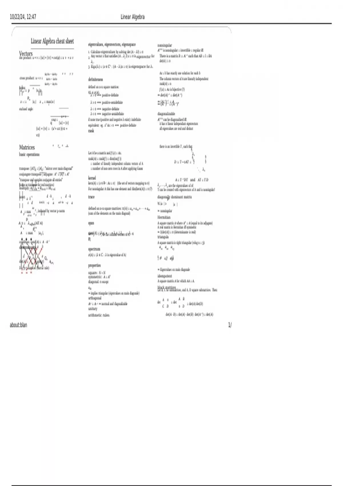 Linear Algebra cheatsheet 1 - Quantitative Proficiency - Stuvia US