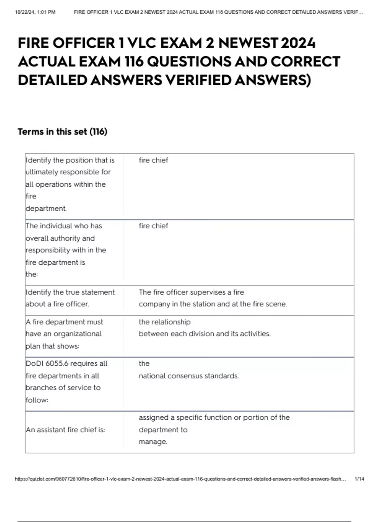 FIRE OFFICER 1 VLC EXAM 2 NEWEST 2024 ACTUAL EXAM 116 QUESTIONS AND