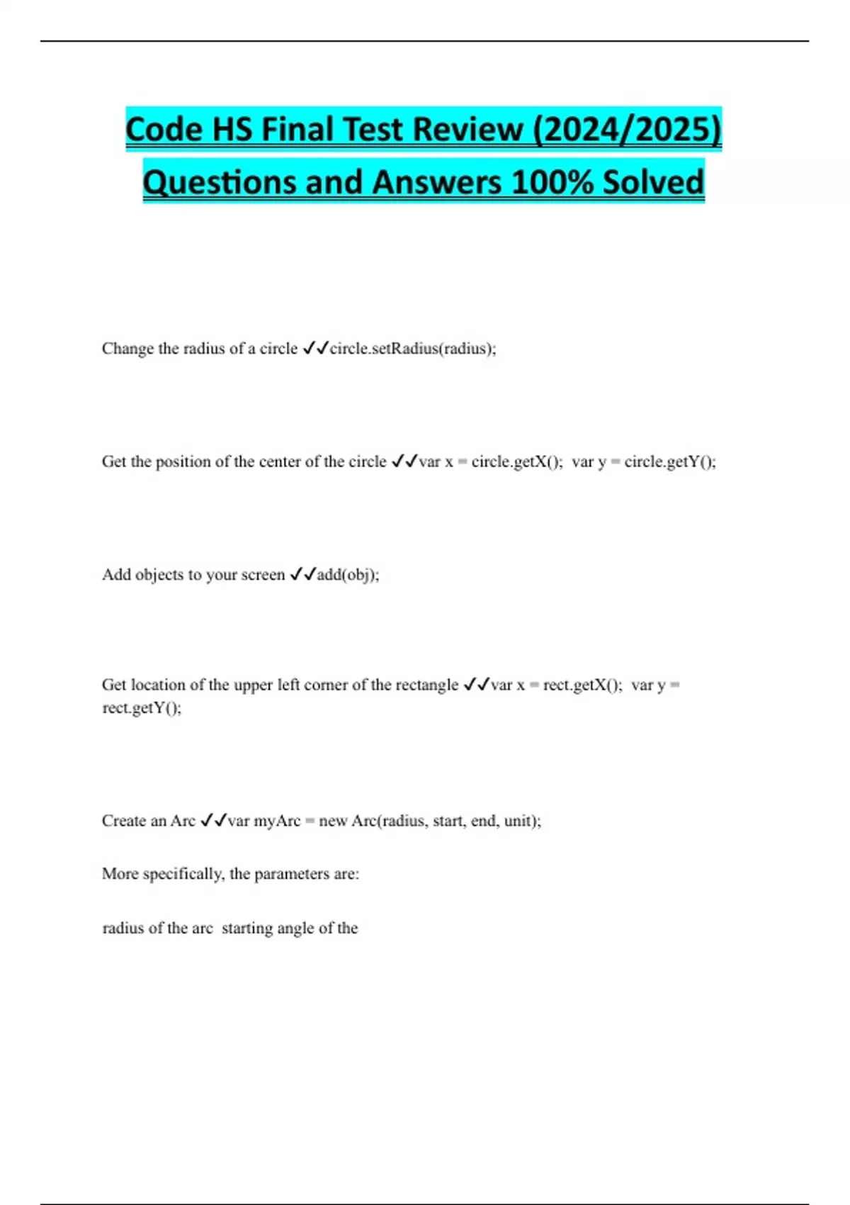 Code HS Final Test Review (2024/2025) Questions and Answers 100% Solved ...