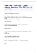 State Farm Certification - Claims Adjuster Questions With 100&percnt; Correct Answers