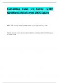 Cumulative Exam Q1 Family Health Questions and Answers 100&percnt; Solved