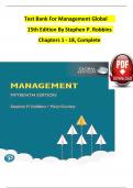 TEST BANK For Management Global&comma; 15th Edition By Stephen P&period; Robbins&comma; Verified Chapters 1 - 18&comma; Complete Newest Version