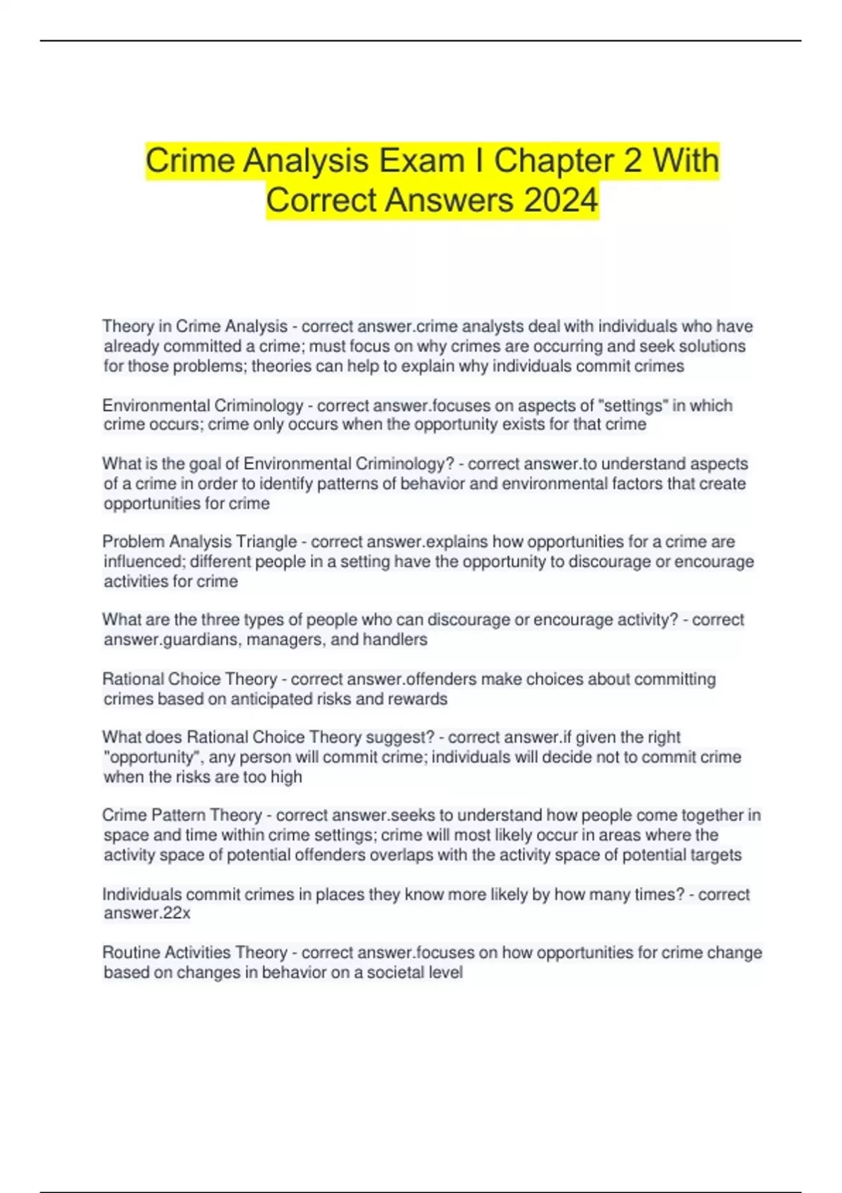 Crime Analysis Exam I Chapter 2 With Correct Answers 2024 - Crime ...