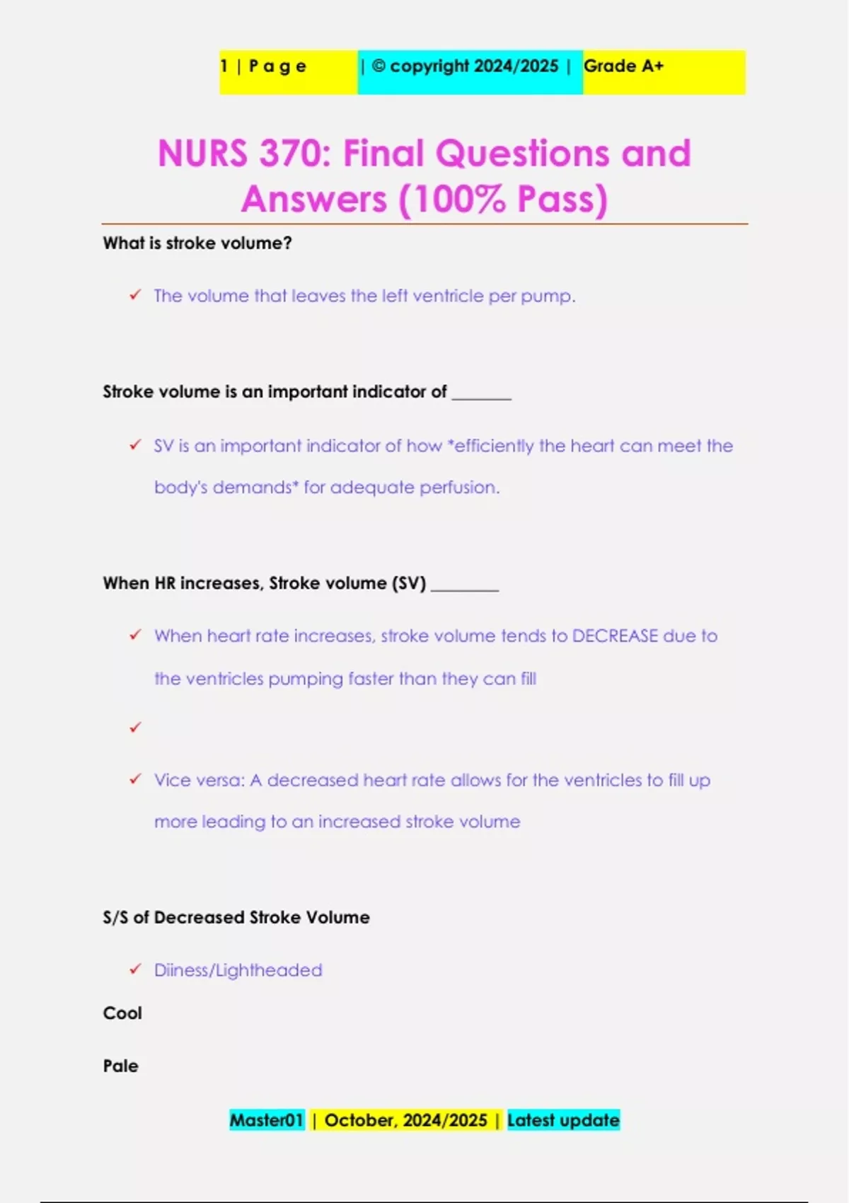NURS 370: Final Questions and Answers (100% Pass) - NURS 370 - Stuvia US