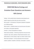 SOES1006 Marine Ecology and Evolution Exam Questions and Answers 100&percnt; Solved
