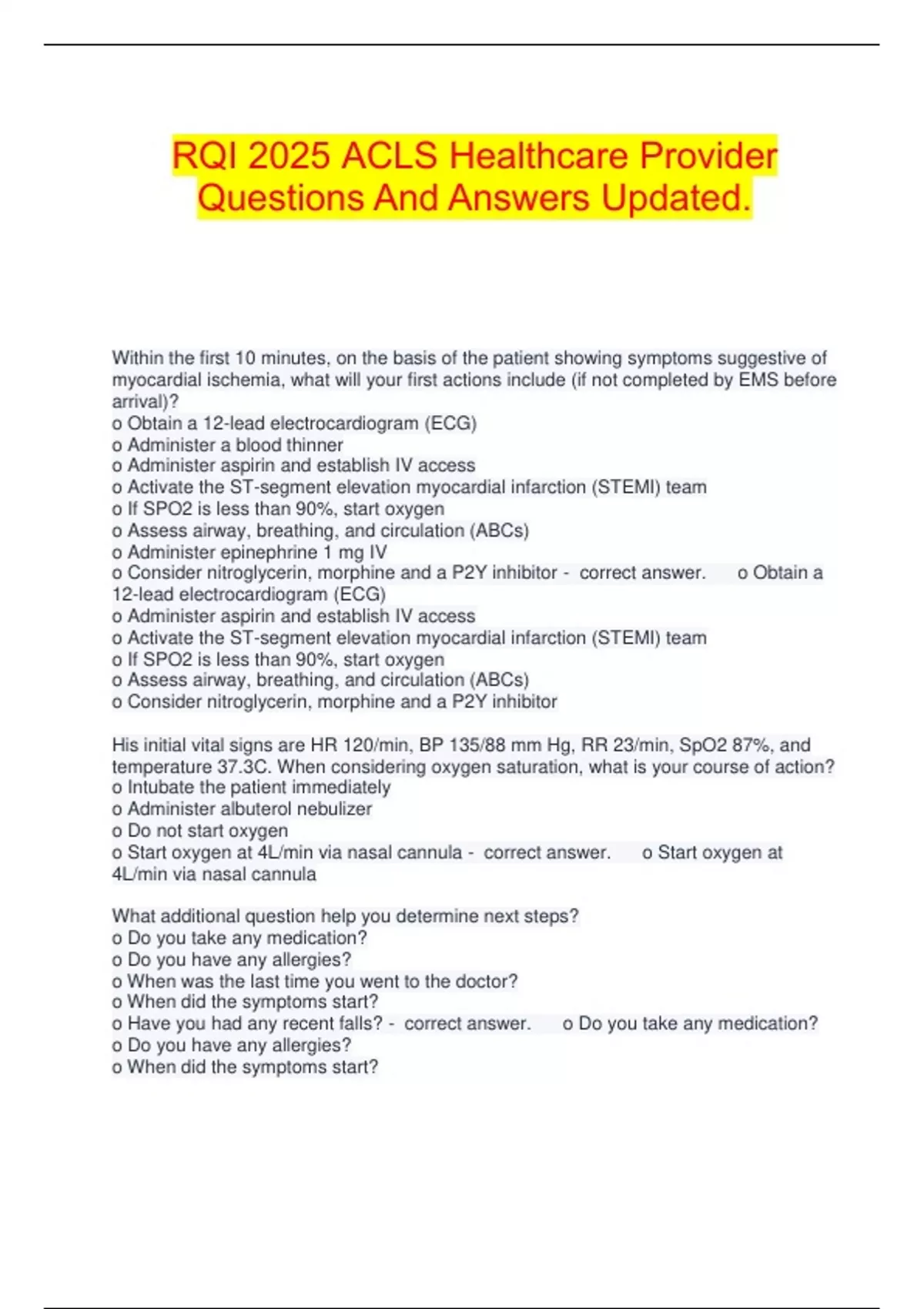 Acls Rqi Card RQI 2025 ACLS Healthcare Provider Questions And Answers Updated. - RQI ...