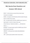 SQL Queries Exam Questions and Answers 100&percnt; Solved