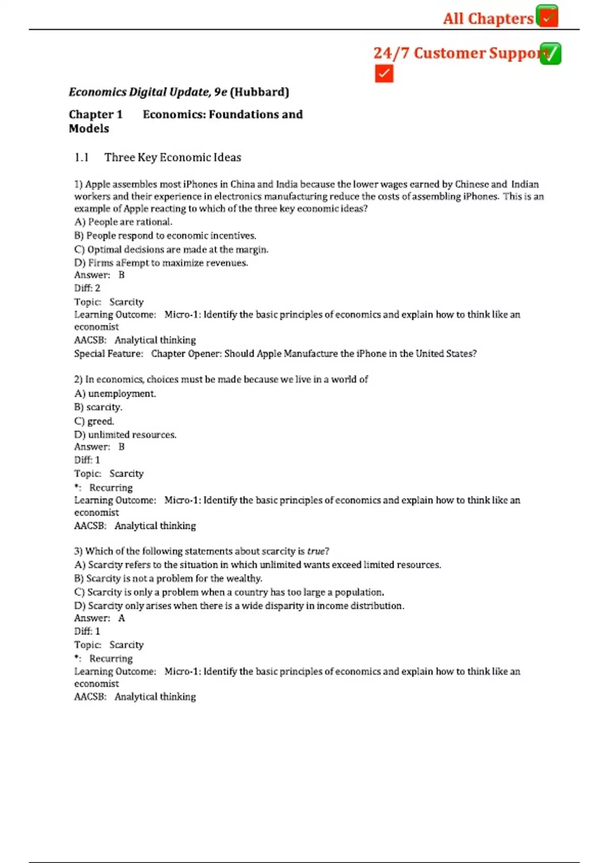 Test Bank for Macroeconomics, 9th Edition by Glenn Hubbard Chapter 1 ...
