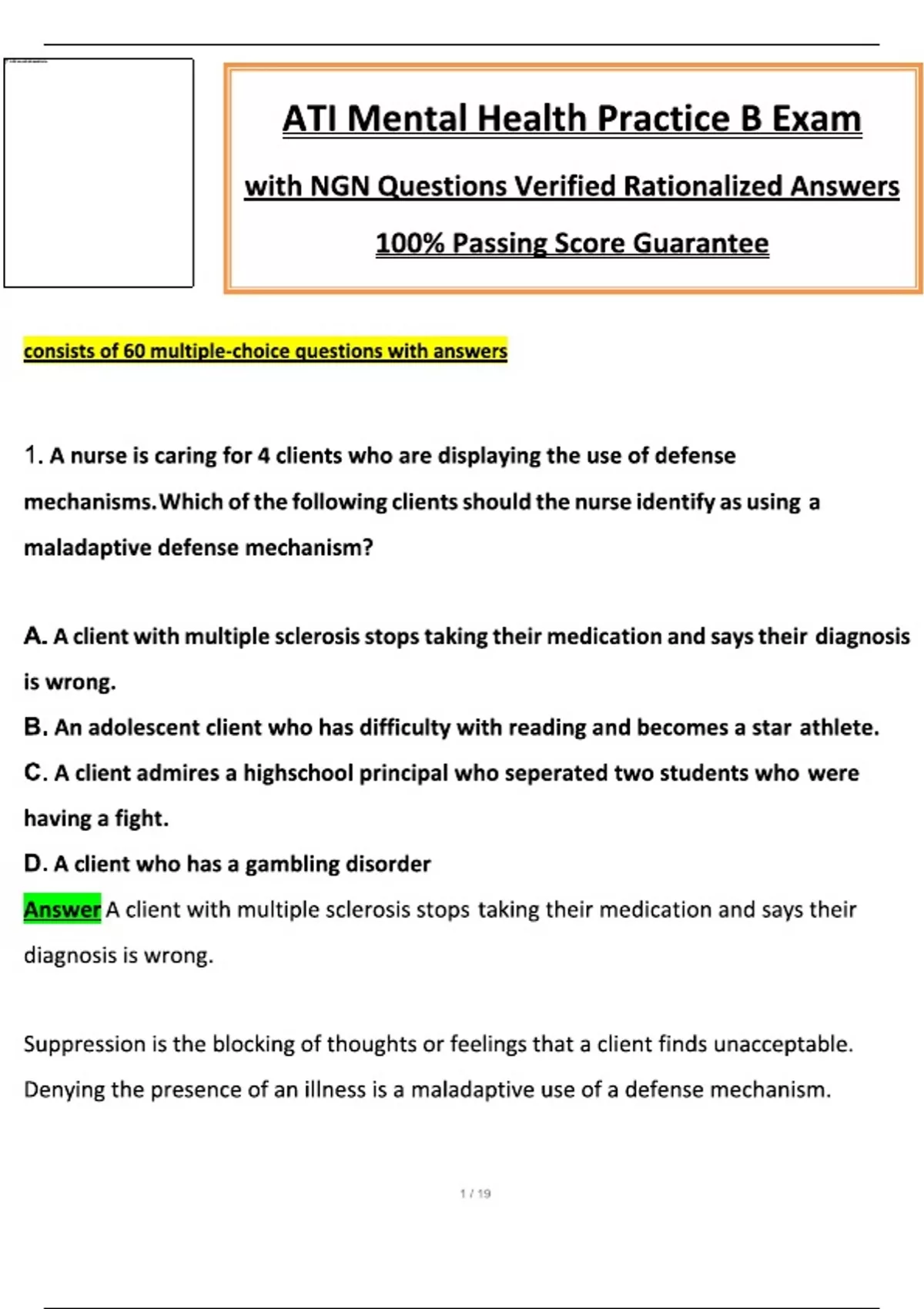 (2023 / 2024) ATI Mental Health Online Practice B with Questions and ...