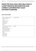 PATHO 370 FINAL EXAM 2024 REAL EXAM 2 LATEST VERSIONS 200 QUESTIONS AND CORRECT ANSWERS&vert;WEST COAST UNIVERSITY&lpar;AGRADE&rpar;
