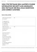 WGU C725 TEST BANK 2024 MASTER'S COURSE INFORMATION SECURITY AND ASSURANCE 2024 TEST BANK 300 REAL EXAM QUESTIONS AND CORRECT ANSWERS
