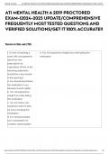 ATI MENTAL HEALTH A 2019 PROCTORED EXAM-&vert;2024-2025 UPDATE&sol;COMPREHENSIVE FREQUENTLY MOST TESTED QUESTIONS AND VERIFIED SOLUTIONS&sol;GET IT 100&percnt; ACCURATE&excl;&excl;