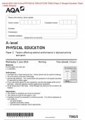 Actual 2024 AQA A-level PHYSICAL EDUCATION 7582&sol;2 Paper 2 Merged Question Paper &plus; Mark Scheme