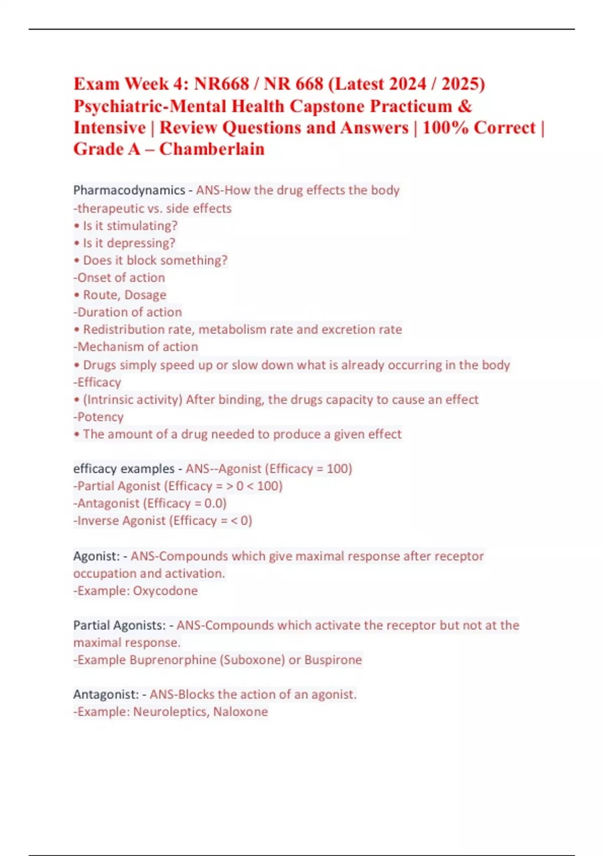 Exam Week 4 NR668 / NR 668 (Latest 2024 / 2025) PsychiatricMental