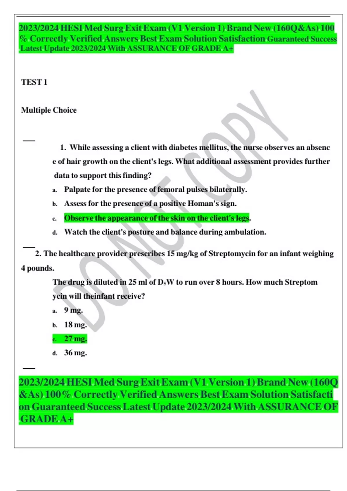 MED SURG HESI EXAMS V1 AND V2 - 2024/2025 UPDATE ACTUAL EXAM QUESTIONS ...