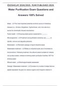 Water Purification Exam Questions and Answers 100&percnt; Solved