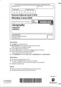 Pearson Edexcel Level 3 GCE 9GE0&sol;02 Geography Advanced PAPER 2 Question paper June 2024