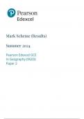 Pearson Edexcel GCE In Geography &lpar;9GE0&rpar; Paper 2 mark scheme June 2024