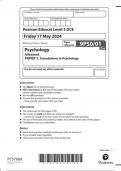 Pearson Edexcel Level 3 GCE 9PS0&sol;01 Psychology Advanced PAPER 1 Foundations in Psychology Question paper June 2024