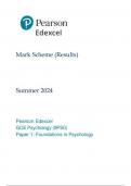 Pearson Edexcel GCE Psychology &lpar;9PS0&rpar; Paper 1 Foundations in Psychology mark scheme June 2024