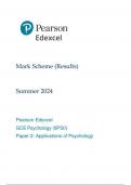 Pearson Edexcel GCE Psychology &lpar;9PS0&rpar; Paper 2 Applications of Psychology mark scheme June 2024